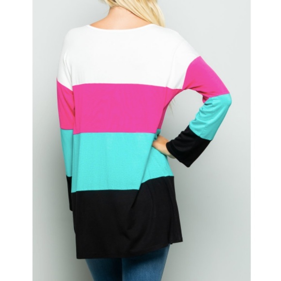 Colorblock Stripe Long Sleeve Top Sequin Sparkle - Picture 4 of 5